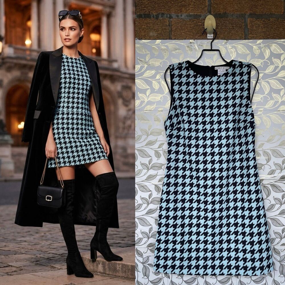 Alice + Olivia Quiet Luxury Houndstooth Mini Dress Showroom Sample size 2